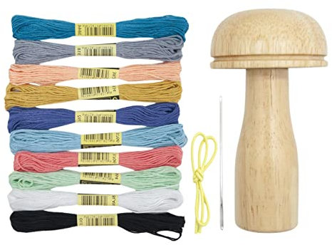 Gusengo Stopfpilz - Holz-Stopfpilz-Nadelfaden-Set, Stickerei-Zubehör für DIY-Handnähen, Stopfsocken, Kleidung, Zuhause