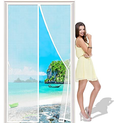 Magnetic Screen Door 175x260 cm for Patio, Kitchen, Bedroom, Air Conditioner Room, Fits Doors up to - White H
