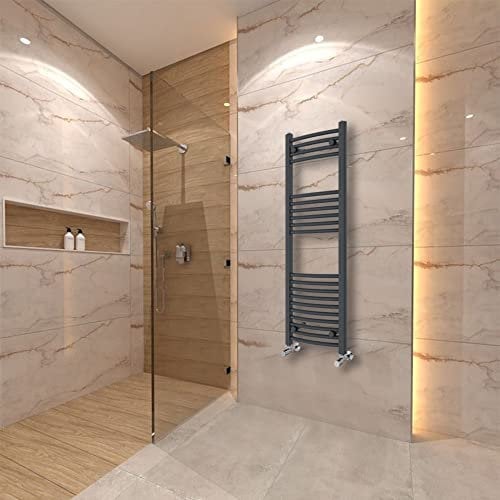 Warmehaus Curved Heated Towel Rail Radiator Ladder Anthracite Grey 1200x400mm Central Heating Radiators for Bathroom Kitchen