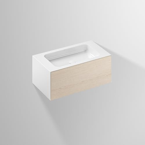 Alape WP.Folio2 Waschplatz, 804x350x450mm, Waschtischunterschrank 1 Vollauszug, Waschtisch ohne Hahnloch, 515551, Farbe (Front/Korpus): Holzdekor Eiche gebürstet