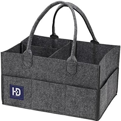 HY DOT Baby Nappy Caddy Organiser - 3mm Thick Grey Felt Nursery Storage Baskets with Changing Caddy Compartments (Dark Grey)