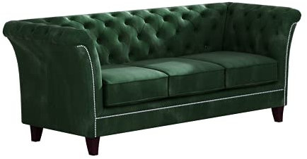 S-Style Möbel Noah Sofa 3-Sitzer Chesterfield-Sofa für Wohnzimmer Lounge Couch mit Holzfüßen Möbel Freistehende Polster Sofas & Couches Couchgarnitur Flaschengrün 222 x 82 x 75