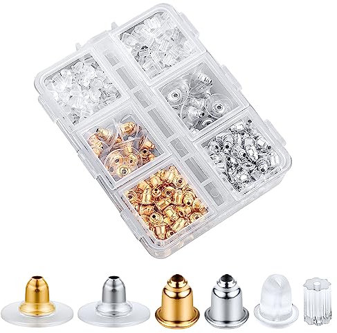 500pcs Fermoir Boucles d'Oreilles pour Clous, 6 Styles Silicone & Métal Boucles d'Oreilles Earring Backs pour Oreilles Tombantes Lourd Boucle d'Oreille Crochet Boucles d'Oreilles DIY Bijoux