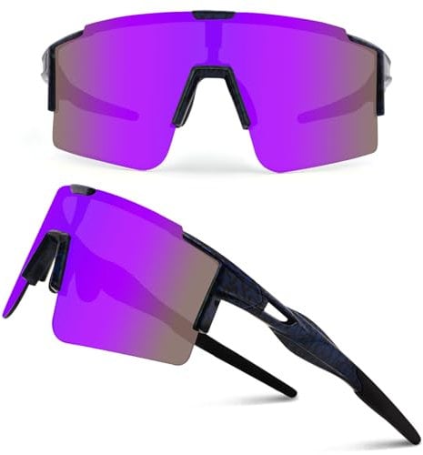 DUDUKING Sonnenbrille Fahrradbrille Herren Damen,Wassertransferdruck Sportbrillen Radsport Brillen für Outdoorsport Radfahren Laufen Golf UV 400 Schutz Baseball Brille (Wassertransfer Lila)