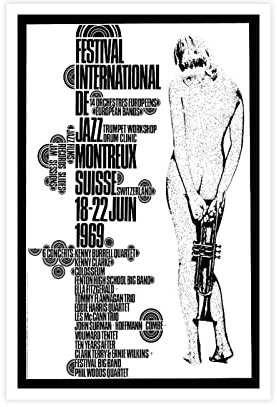 Montreux Jazz Festival '69, Jazz-Musik-Poster, Vintage-Festival-Poste, Leinwand-Poster, Wandkunst, Dekor, Bild, Gemälde für Wohnzimmer, Schlafzimmer, Dekoration, ungerahmt, 20 x 30 cm