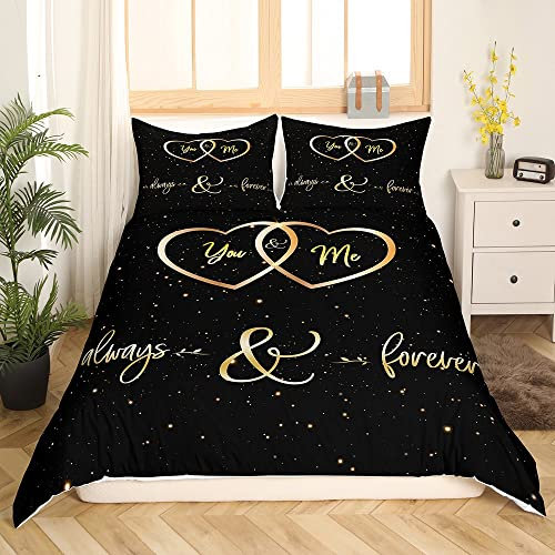 Mr. Mrs Bettwäsche Sie und ich Bettwäsche Paar Liebhaber Männer Frauen Lustige Zitate Bettwäsche Gold und Schwarz Romantische Hochzeit Bettbezug Modern Liebe Bettwäsche 200x200cm, Luxuriös