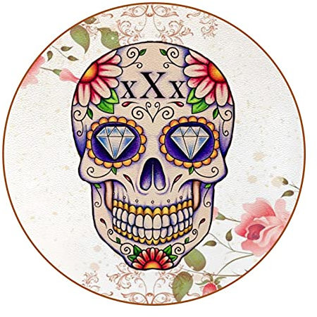 sous-Verres pour Boissons, Lot de 6 sous-Verres en Cuir,tête de Mort et Fleur Vintage,sous-Verres pour Tasses Home Kitchen Decor