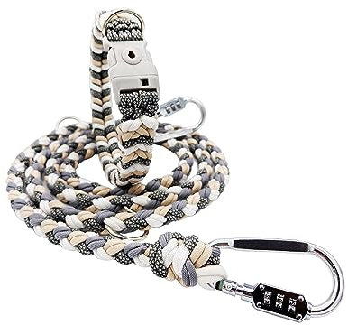 Diebstahlschutz-Hundeleine und Halsband Set, Abschließbar mit Schloss, Mehrfach verstellbar, Geflochten aus Paracord, Beige & Grau & Weiß (S (Leine: 150cm))
