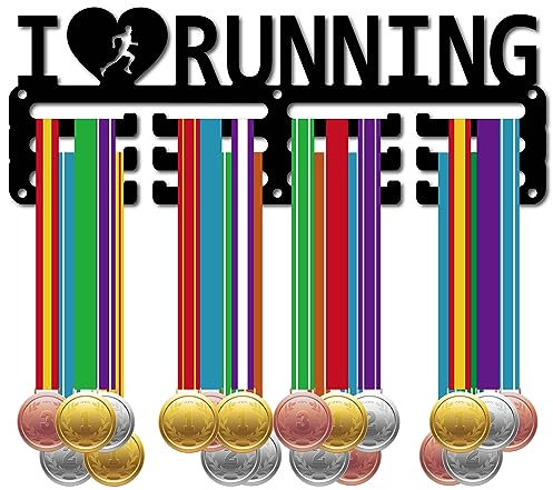 CREATCABIN Porta Medaglie da Corsa Appendiabiti per Medaglie Espositore Sport Metallo da Appendere in Ferro Supporto Piccolo Decorazione Premi per Parete Casa Badge Gara Corridore Maratona 29x10.6cm