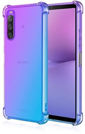 HONLEN Hülle für Smartphone, Compatible with Sony Xperia 10 V Case, (6.1 Inches) Transparent Farbverlauf Design TPU Silicone Handyhülle, Verstärkung mit Vier Ecken Cover Blau Lila