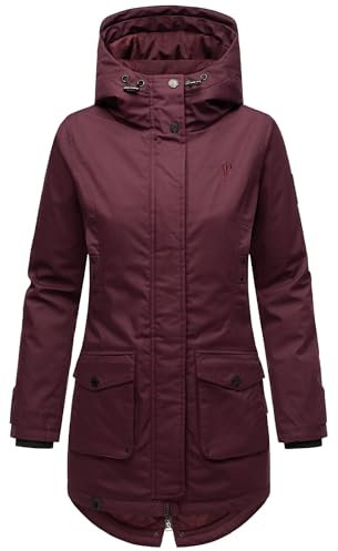 Navahoo Damen Übergangsjacke Warmer Kurzmantel Regenjacke mit Kapuze Brinjaa Wine Gr. L