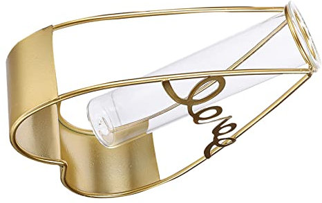 Herzförmige Glasröhrenvase mit Metallgestell in Gold