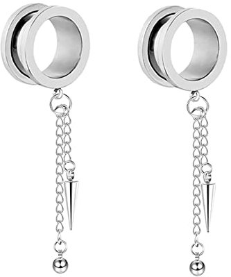 Daesar Plugs 10MM, Ohrringe Tunnel Edelstahl Hängend Kegel mit Schraubverschluss Silber Ohr Expander Set Piercing Tunnel Plug