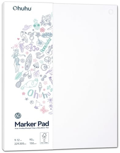 Ohuhu Carnet de Croquis À l'épreuve des Saignées - Double Face – 150g/m² – Papier à Dessin Lisse – 60 Feuilles/120 pages, Reliés par Collage, Carnet de Croquis pour marqueurs, 22,9 x 30,5 cm