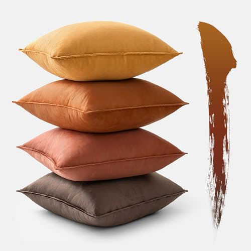 MIULEE 4er Set Samt Kissenbezug 50x50 cm Khaki Serie Dekorative Kissenhülle Sofakissen Dekokissen Umwickelte Kante Kissenbezüge Zierkissenbezug für Sofa Wohnzimmer Schlafzimmer
