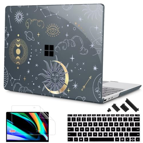 Tuiklol Case for 15 Inch Microsoft Surface Laptop 5/4/3 2022-2020, Model 1979/1953/1872/1873 Hard Shell Cover, Keyboard Cover+Screen Protector+Dust Plugs,Star and Moon