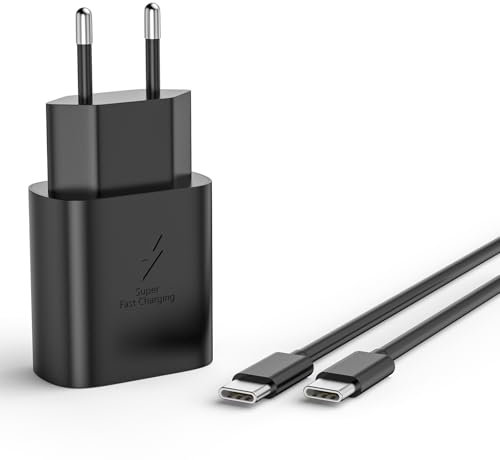 Chargeur Rapide Samsung, pour Samsung Galax S25 S24 S23 S22 S21 S20 Série, A15 A16 A14 A13 A54 A55 A56 A35 A36 A25 A26 5G Chargeur Rapide 25W de Rechange d'origine + 2m Type-C Câble (Noir)