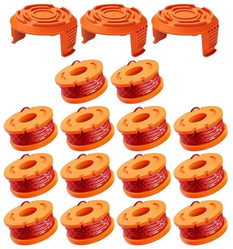 Yweller WA0010 WA0004 Spool Line Compatible with Worx All 20V Cordless Grass Strimmer WG151,WG163E.1,WG163E.2,WG163E.3,WG163E.6,WG163E.9,0.065/1.65mm,10Ft/3M with WA6531GT Spool Cover 17 Pack