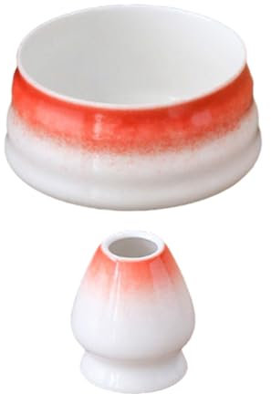 Bol et Support de Fouet en céramique Matcha 2 pièces, Bols à thé for la Famille, Les Amis, Les Amateurs de thé, Les Boissons, jaune/435/599 (Color : Red)