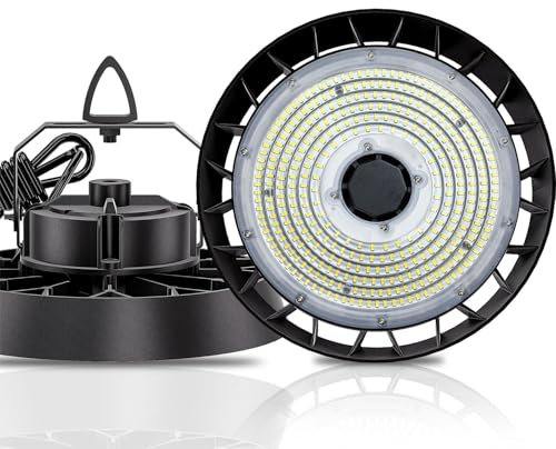 Amdelne LED Hallenstrahler 200W 34000lm, Hallenbeleuchtung LED 5000K Kaltweiß, 90° Abstrahlwinkel Industrielampe, Werkstattlampe Wasserfest IP65, UFO Highbay für Keller Garage Industrieanlagen Lager