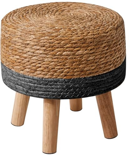 YMYNY Stilvolle Hocker, Ottoman, Fußhocker aus natürliches Seegras und Kiefernbeinen, in ländlichen Stil, Handgefertigt, für Schlafzimmer Wohnzimmer Outdoor, Schwarz 32×32×32CM HBD027B