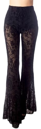 iB-iP Femme Pantalon Transparent Ajouré Dentelle Crochet Évasé Jambe Large