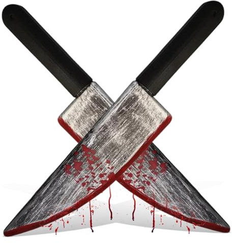 Veesper 2Pcs Halloween Knife Realistic Bloody Fake Knife 15x3in Plastic Prop Knife Handheld Decorative Toy Knife for Party, Prank, Cosplay, Decorations.