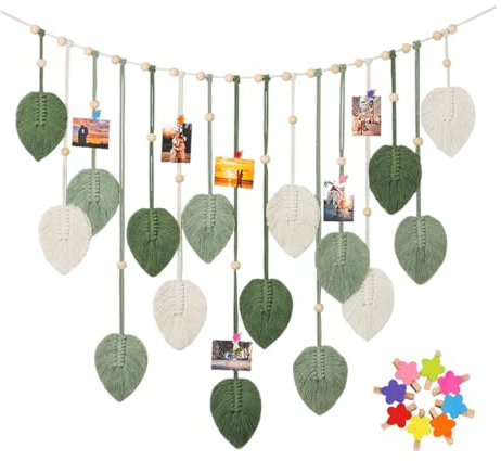 Wondramble Makramee wandbehang,Boho makramee wandteppich,Mit 10 Holzklammer,Wohnzimmer,Schlafzimmer,Büro,WandDekoration(120x75cm) (Grün-3)
