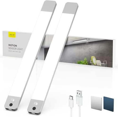 LROLTEF Luz Led Armario Cocina - 40CM 2200mAh Lampara Luces Recargable con Sensor de suspensión manual & Sensor de Movimiento Interior sin Cables - Inteligente Lamp Nocturna para Mueble | 2 Piezas
