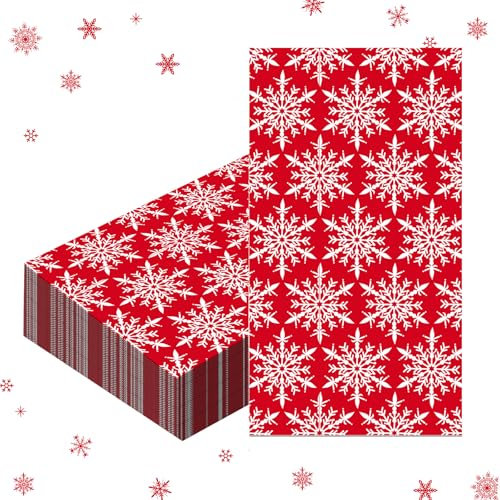 Disposable Snowflake Red Tissue Napkins - 20 Pcs, 40x33cm, Perfect for Christmas Party Decor