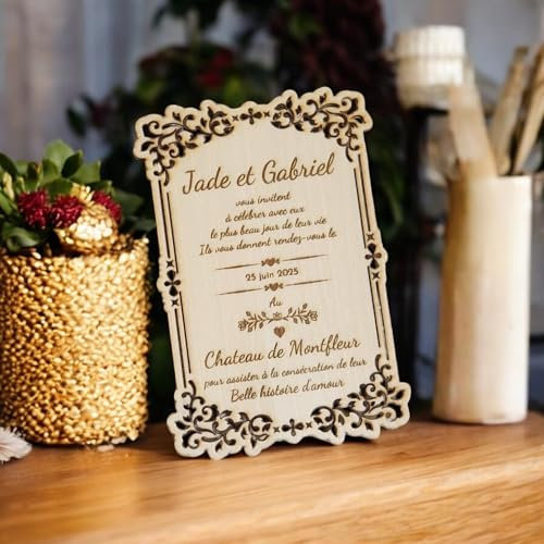 OhCelebration Faire-part mariage en bois personnalisé avec magnet – Invitation élégante pour mariage