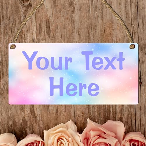 Customisable Hanging Plaque – Personalised Text Sign – Multiple Colours & Designs, Indoor Use, Ideal for Home Décor, Gifts & Special Occasions (Rainbow Clouds, Mdf Wood Indoor Use Only)