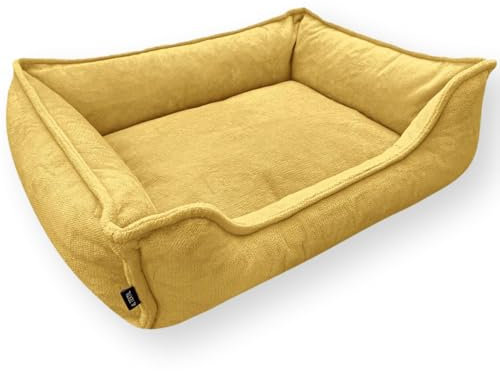 4L Textil IRIS Orthopädisches Hundebett Premium-LINE Hundekorb orthopädisch Kuscheliges Hundebett mit Bezug Memory Foam(100x80 cm, Gelb)