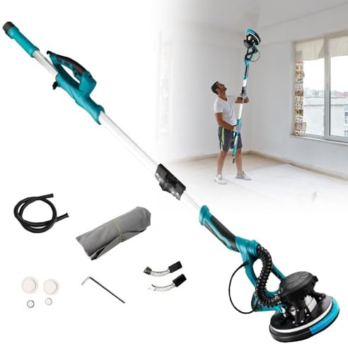Ponceuse Murale, 800W Ponceuse Télescopique Réglable, avec Disque De Ponçage et LED, Vitesses Ajustables, pour Plafonds,Parquets,Murs Intérieurs