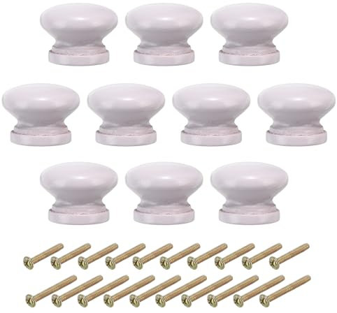 PATIKIL Boutons de Tiroir Ronds en Bois de 35 mm / 1-3/8 Pouce, 10 Pièces, avec Vis pour Armoires de Cuisine, Meubles de Porte, Violet