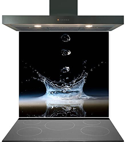 Kitchen Glass Splashback Heat Resistant Toughened Glass - Black Water Splash Design - 60cm (w) x 80cm (h)