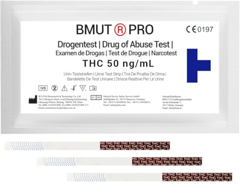 10x THC Teststreifen Drogentest mit 50 ng/mL – Marijuana - Haschisch, THC Urintest, hohe Sensitivität, Drogenschnelltest (Apothekenqualität)