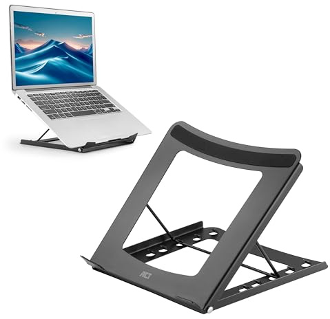 ACT Faltbarer Stahl Laptop Ständer, 5 einstellbaren Höhen, Laptop Stand, bis zu 15,6“, ergonomisches Arbeiten, Schwarz - AC8145