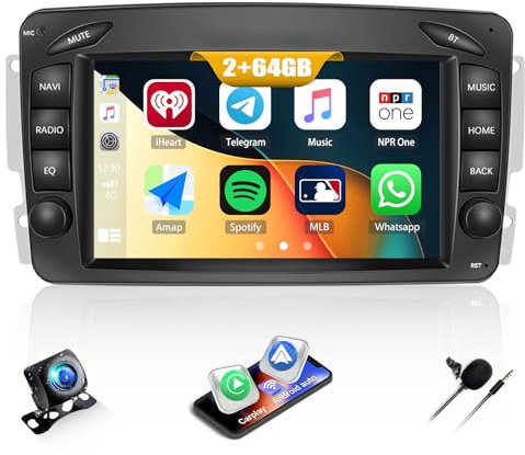 2G+64G CAMECHO Android 13 Autoradio mit Navi für Mercedes Benz C CLK G Klasse W203 W209 W463 Viano Vito W639,Doppel Din Radio mit 7 Zoll Touchscreen Mirror Link RDS/FM Bluetooth