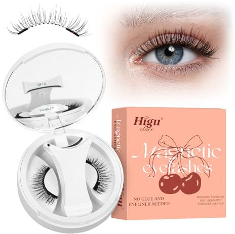 Higu clace pestañas postizas magneticas naturales, kit de pestañas magnéticas con aplicador, pestañas imantadas No requiere pegamento ni removedor de pegamento, amigable para principiantes(SET MB)