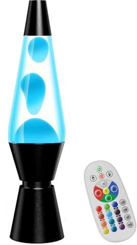 AONESY Lavalampe mit Farbwechsel Lavalampe Led mit Fernbedienung 37cm Lavalampen Weißes Wasser Weißes Wachs Lavalampe Nachtlicht Geschenk für Weihnachten Geburtstag Schwarze Flasche