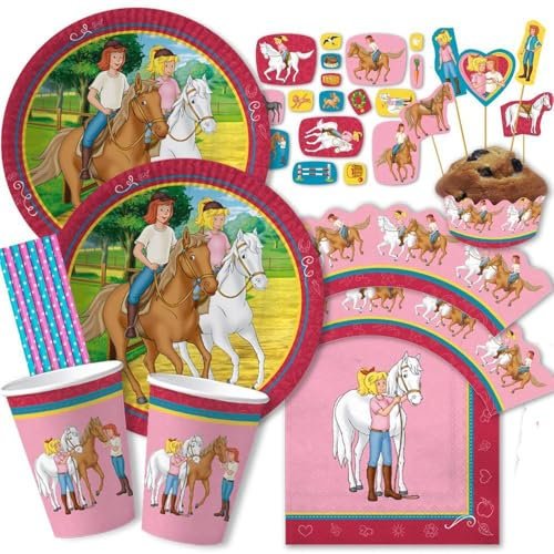 67-teiliges Party-Set - Bibi und Tina - Teller Becher Servietten XXL-Konfetti Muffin-Banderolen Picker Trinkhalme für 8 Kinder
