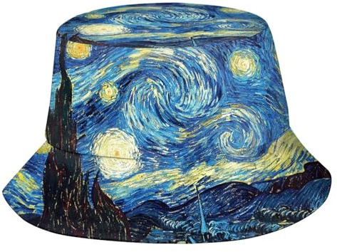 soldwellsd Fischerhut für Damen und Herren, modischer Druck, Outdoor-Strandhut, verstaubar, Sonnenhut für Reisen, Wandern, Van Gogh Sternennacht 1, Einheitsgröße