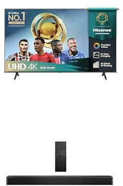 Hisense TV & Soundbar Bundle: 50E6QTUK 4K TV plus the HS2100 Soundbar – smart TV features and bold 2.1 channel audio