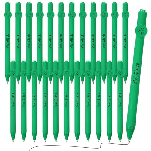 Clabby 24 Stück Glücksstift Viel Glück Geschenk Glücksbringer Stifte | Kleeblatt Kugelschreiber, für Prüfung Schüler Schultüte, Dankeschön Abschiedsgeschenk, für Kollegen Mitarbeiter