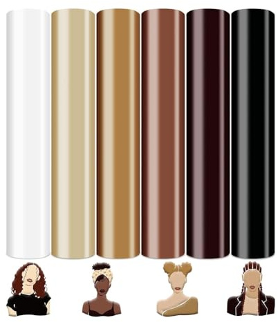 Elqater Skin Tone 3D Puff Vinyl Heat Transfer Cream Beige Brown Iron for DIY Fabric T-Shirts, 10 X 12inch, 6 Sheets
