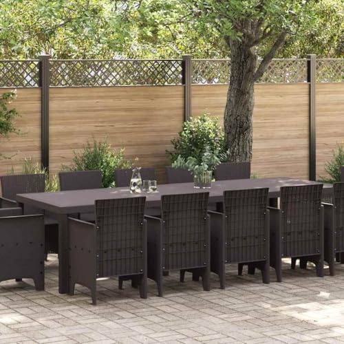 Ziaphsol Garten Essgruppe 13-teilig, Braun Poly Rattan, UV-beständig, Matt, Rechteckig, für Terrasse & Garten, Outdoor Möbel Set für 12 Personen, inklusive 12 Stühle und Tisch