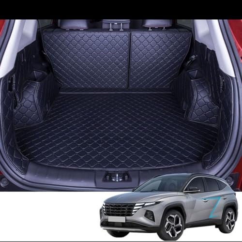 Auto Leder Kofferraummatten für BMW X5 2018 2019 2020 2021 2022 2023 G05, All Inclusive Wasserdicht Kratzfest Kofferraumwanne Antirutschmatte Kofferraumschutz,A-Black