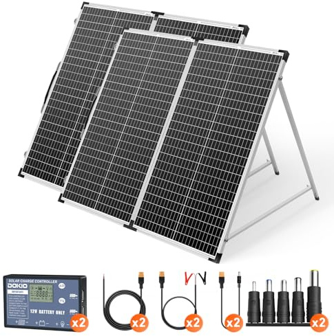 DOKIO 2 * 160W 18V Panneau Solaire Pliable Portable 320W | pour batteries 12V avec régulateur de charge solaire (2 ports USB) + sac de transport