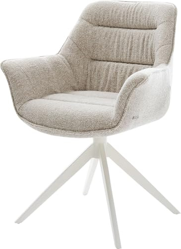 DELIFE Esszimmerstuhl Kaira-Flex Kreuzgestell breit Weiß Webstoff Soft Beige 360° drehbar Wippfunktion